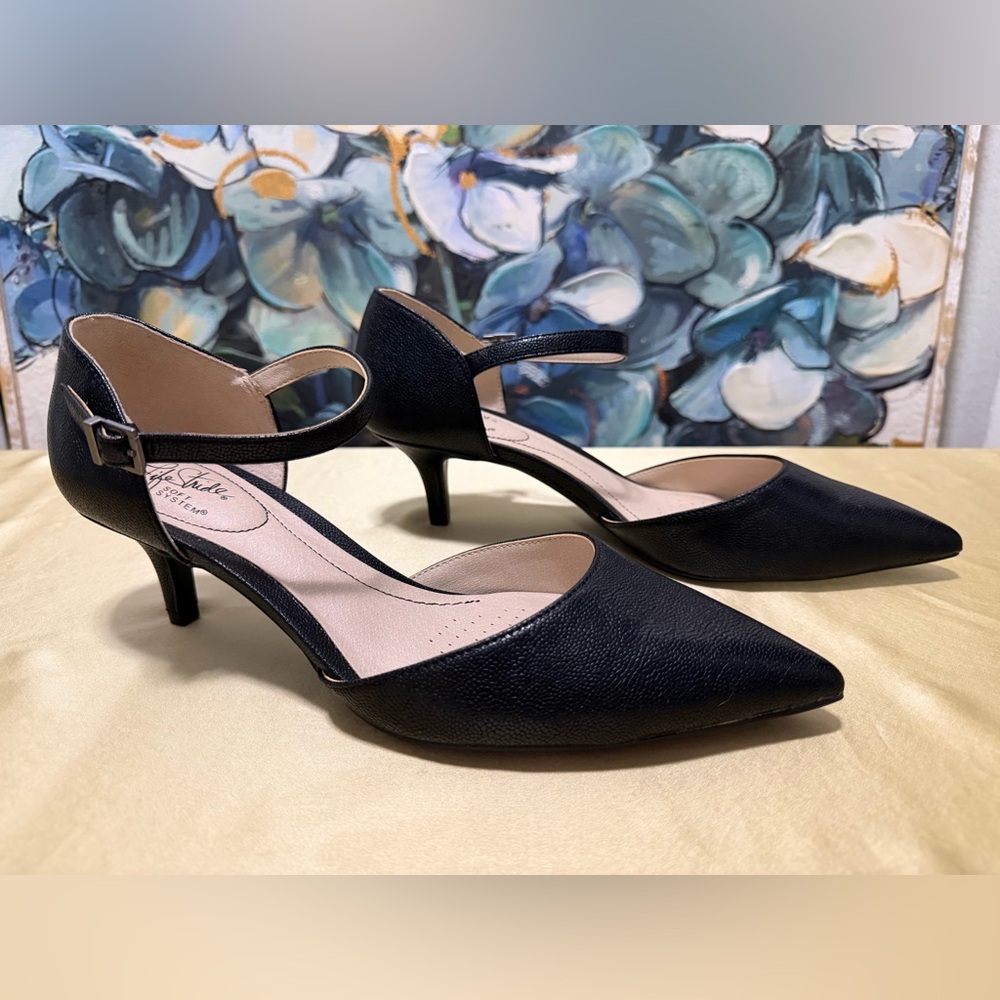 LifeStride Soft System Black D'Orsay Kitten Heel Pumps Pointed Toe Size 9.5 NWOT - Picture 2 of 8